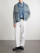 RRL - Shawl-Collar Striped Cotton and Linen-Blend Cardigan - Blue