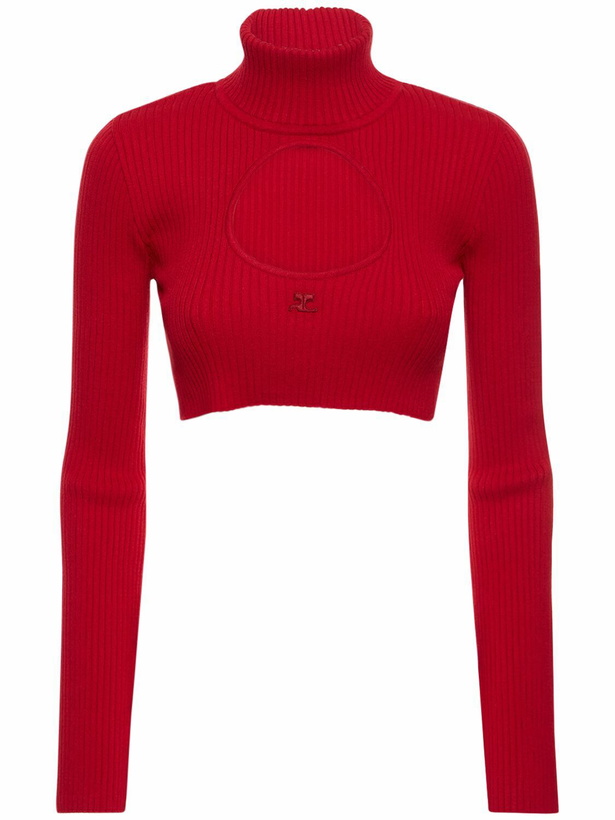 Photo: COURREGES Mock Neck Rib Knit Crop Sweater