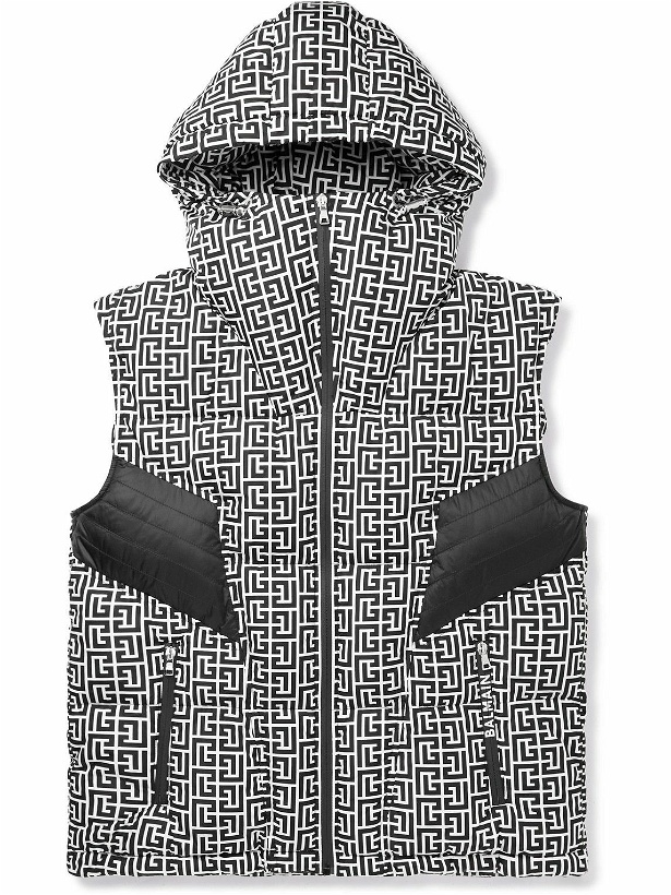 Photo: Balmain - Quilted Padded Monogrammed Shell Hooded Gilet - Black