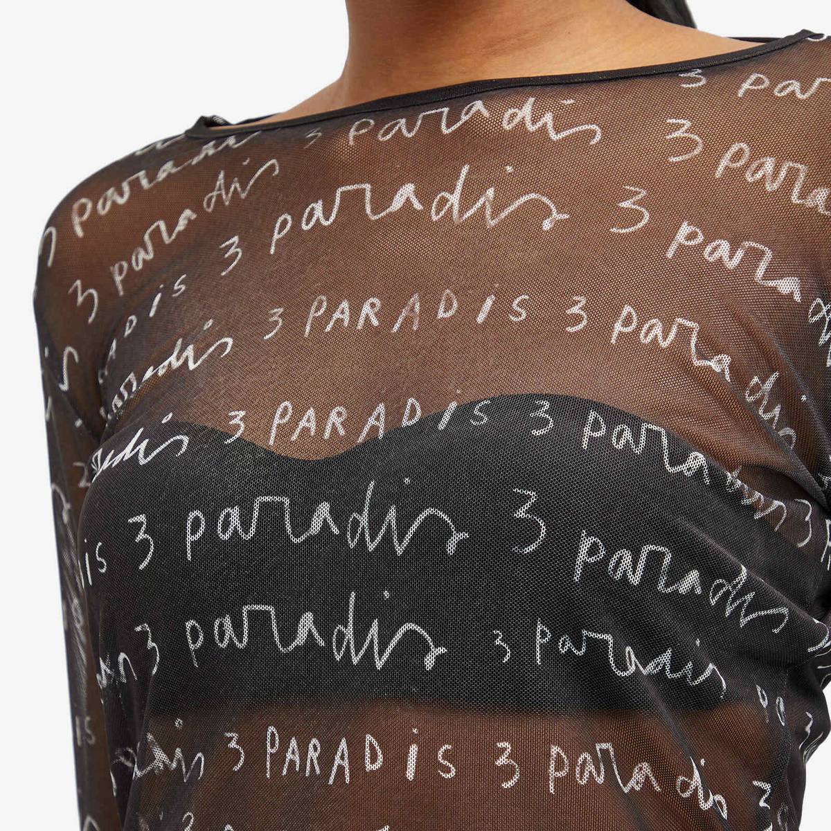 3.Paradis Women's Logo Print Mesh Top in Black