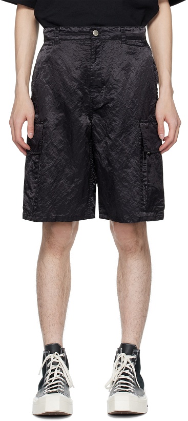 Photo: Solid Homme Black Crinkled Shorts