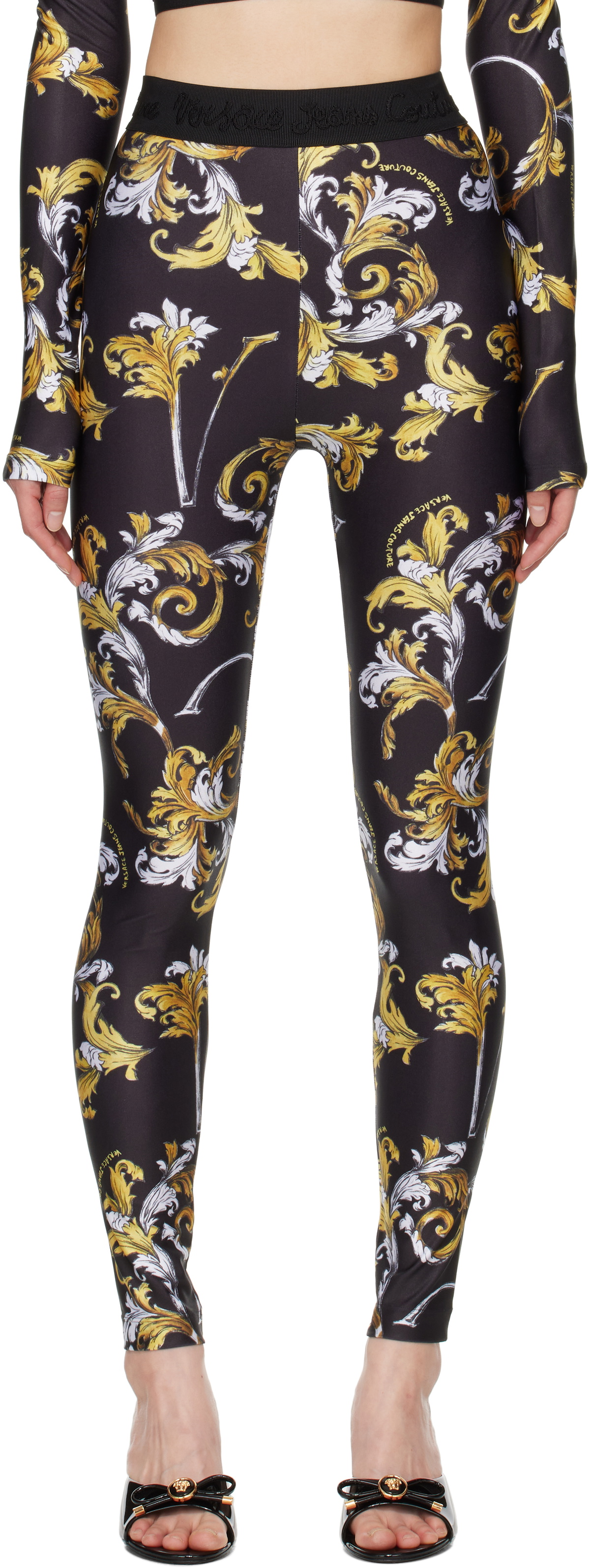 パンツ VERSACE 'Barocco' leggings Multicolor Barocco mid-rise leggings in multicoloured - Versace | Mytheresa