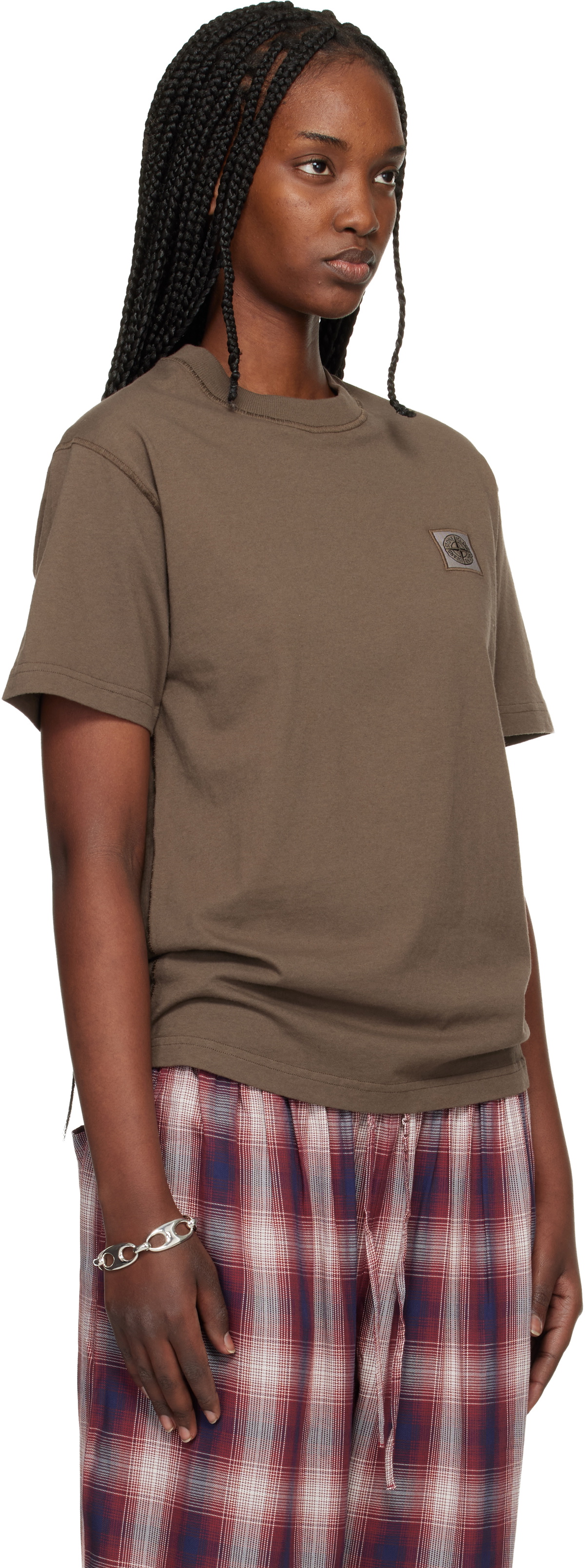 Stone Island Brown 2100026 Organic Cotton Jersey Fissato Effect T-shirt