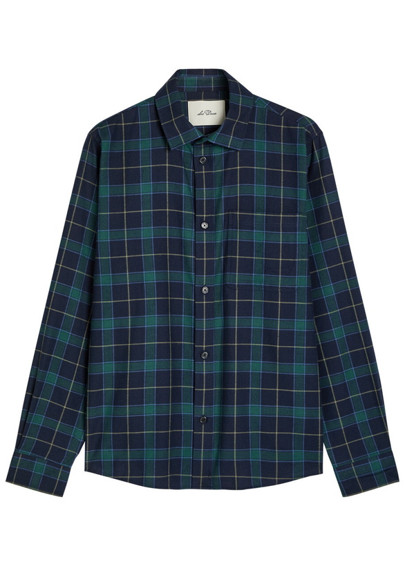 Photo: Les Deux Lennon Checked Cotton Overshirt Navy