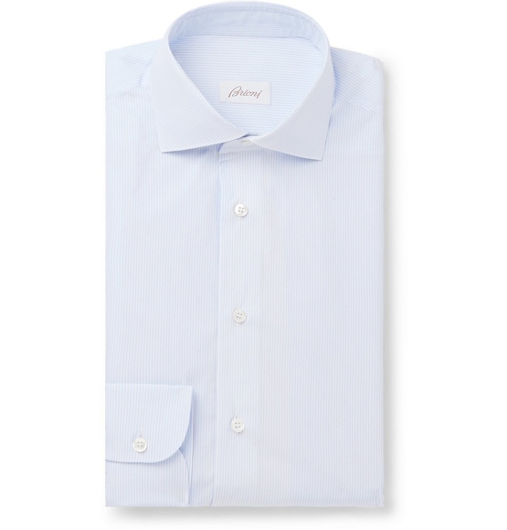 Photo: Brioni - Light-Blue Cutaway-Collar Striped Cotton Shirt - Blue