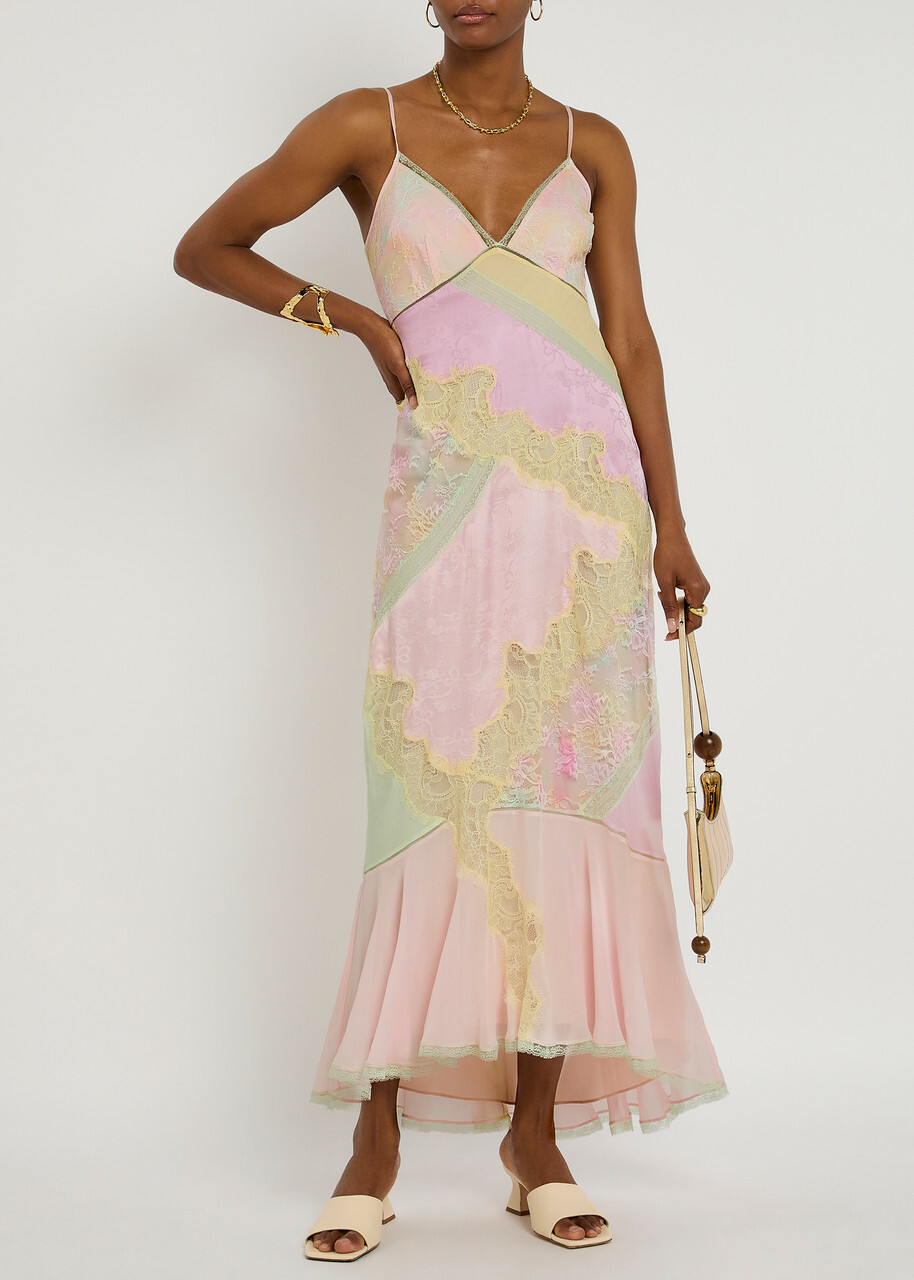 Loveshackfancy Bancila Lace Patchwork Chiffon Maxi Dress Pink LoveShackFancy