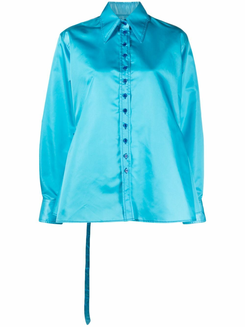 Christopher John Rogers Blue Tie-Back Satin Shirt