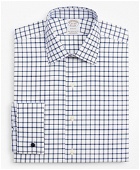 Brooks Brothers Men's Stretch Soho Extra-Slim-Fit Dress Shirt, Non-Iron Twill Ainsley Collar French Cuff Grid Check | Navy