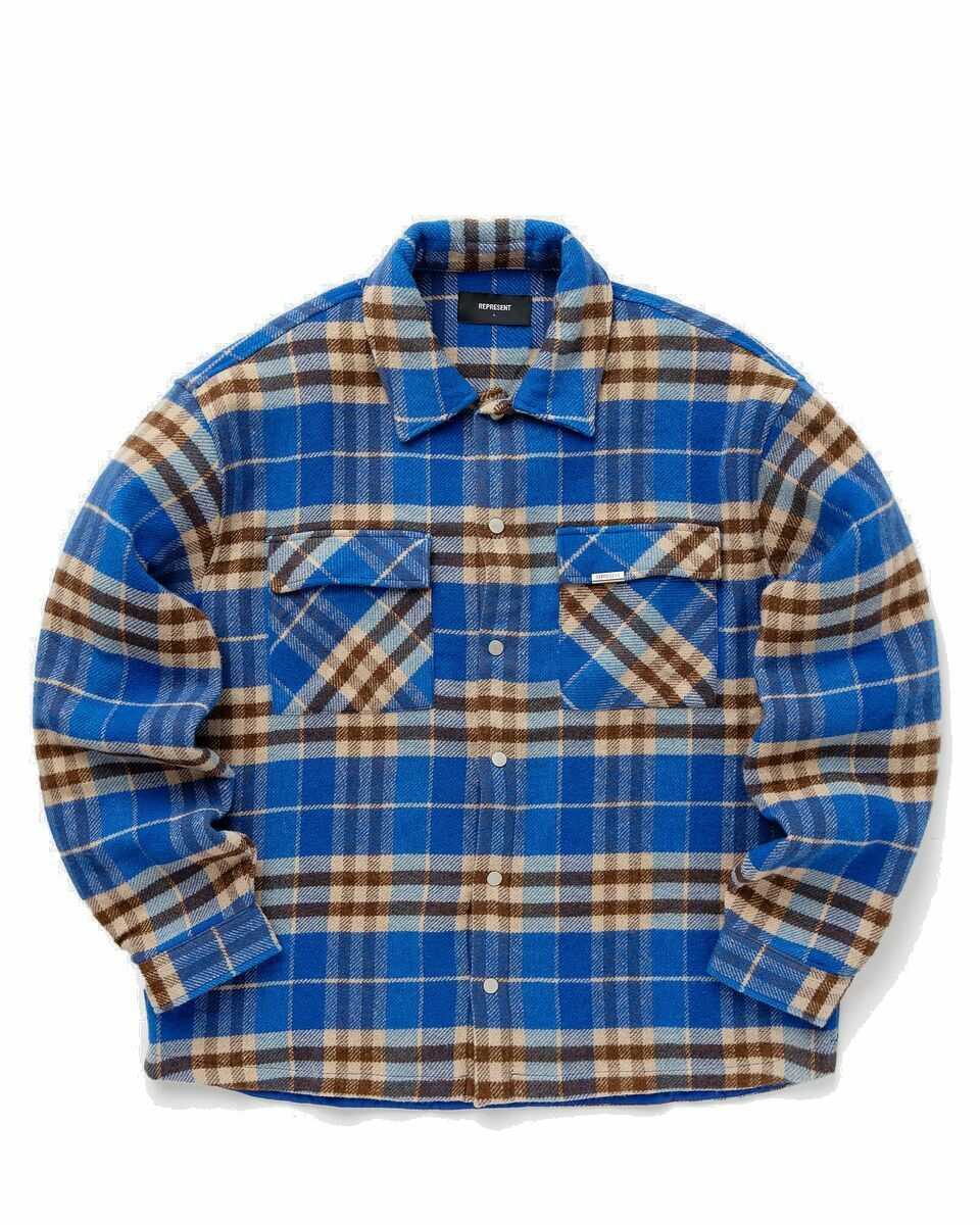 Photo: Represent Intial Print Flannel Shirt Blue/Beige - Mens - Overshirts