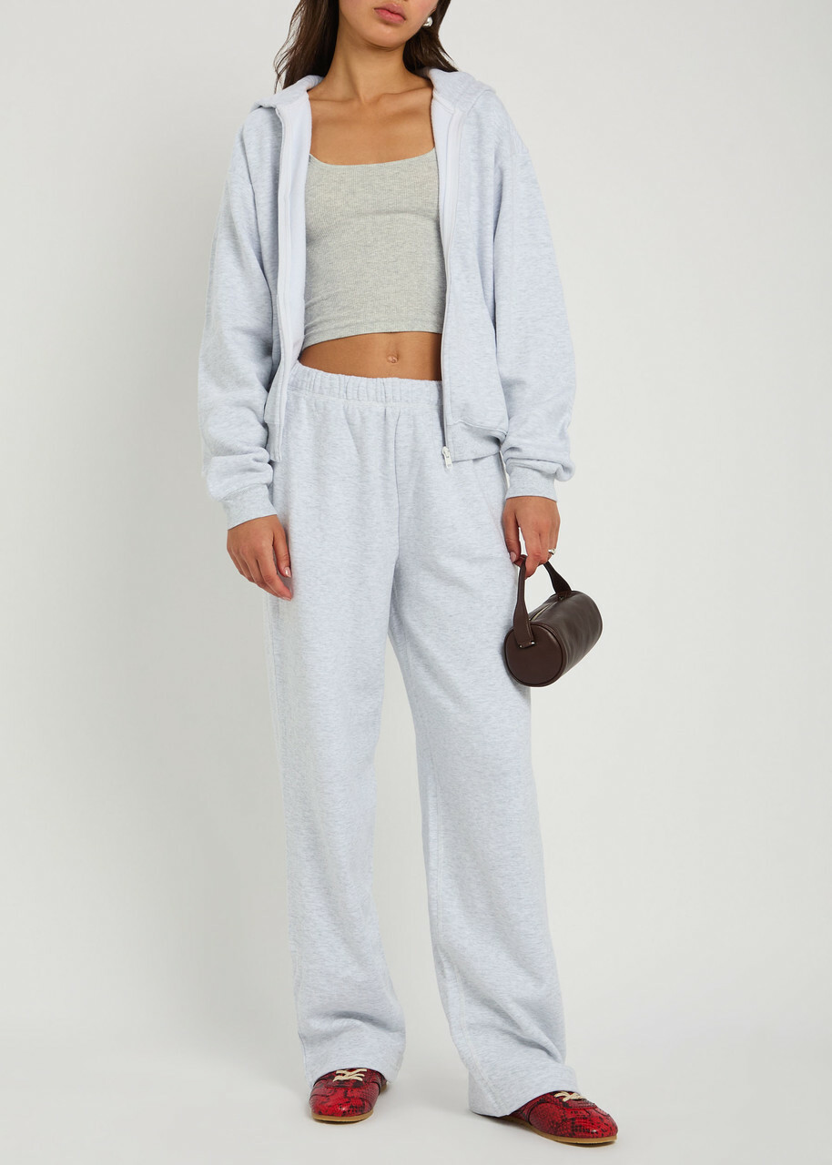 Skims Zip-up Cotton-blend Hooded Sweatshirt Light Grey