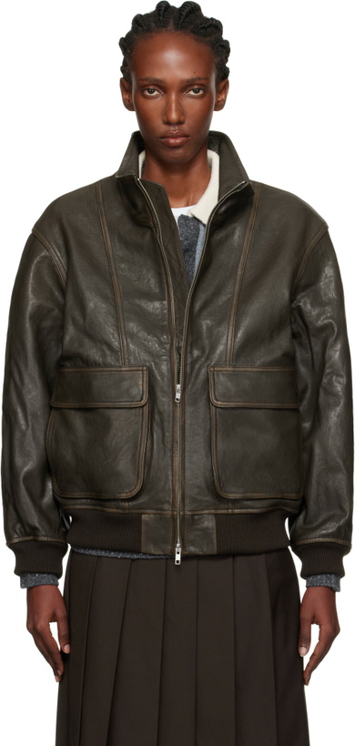 Photo: Dunst Brown Stand Collared Leather Jacket