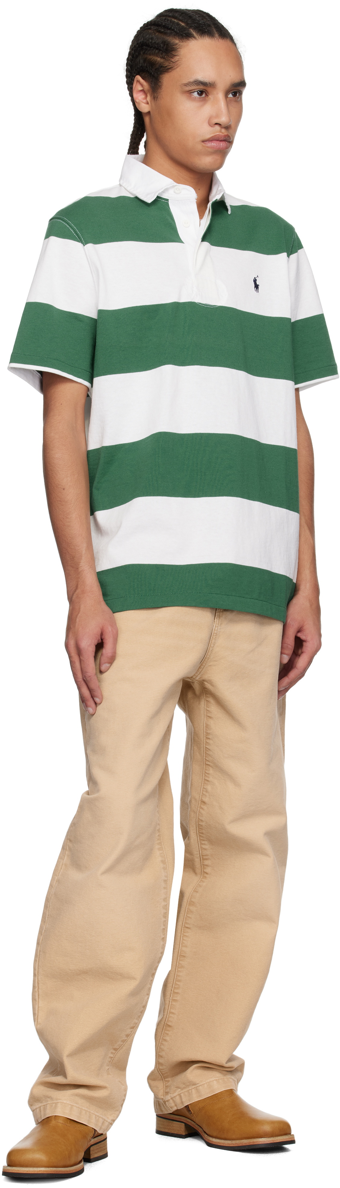 Polo Ralph Lauren White & Green Jersey Rugby Short Sleeve Polo
