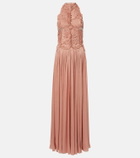 Costarellos Embellished ruched georgette gown