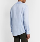 Massimo Alba - Grandad-Collar Textured-Cotton Half-Placket Shirt - Blue