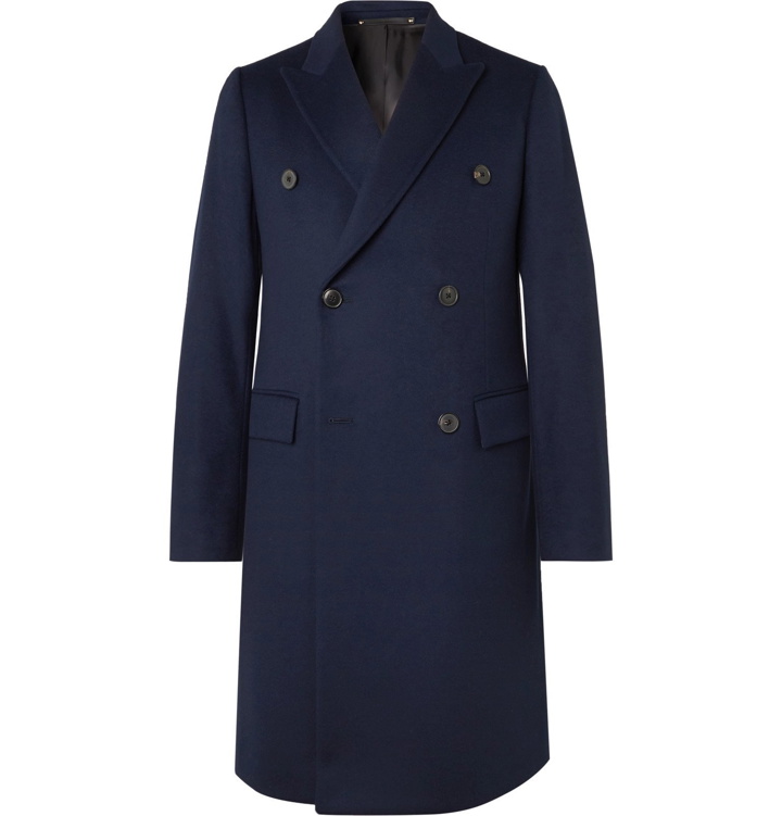 Photo: Paul Smith - Slim-Fit Double-Breasted Wool and Cashmere-Blend Overcoat - Blue