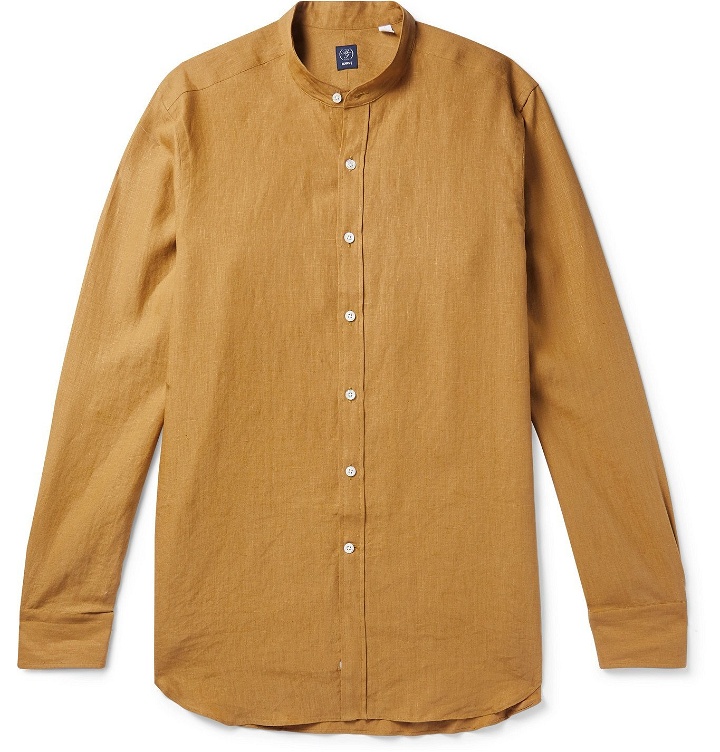 Photo: Beams F - Grandad-Collar Linen Shirt - Brown