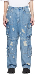 Juun.J Blue Distressed Denim Cargo Pants