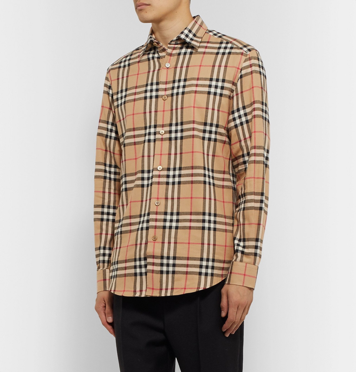 Burberry Checked Cotton Flannel Shirt Neutrals Burberry