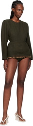 Pushbutton Khaki Frilled Hem Micro Minidress