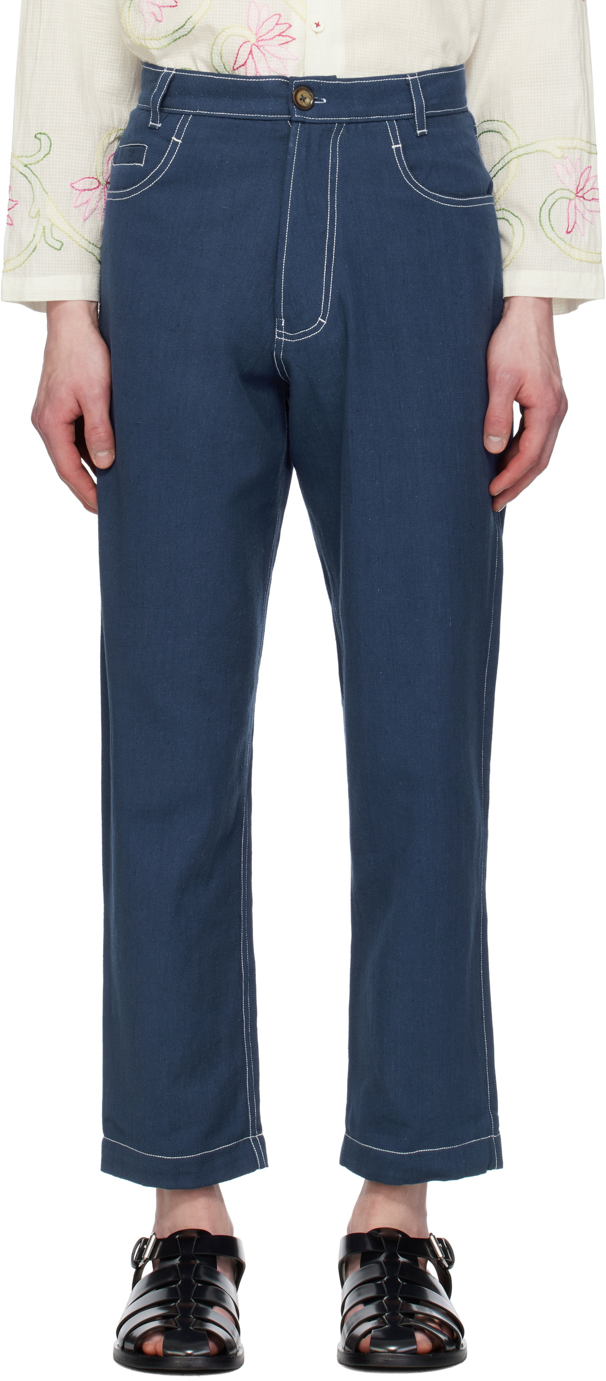 HARAGO Blue Double Stitch Trousers