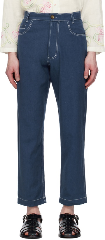 Photo: HARAGO Blue Double Stitch Trousers