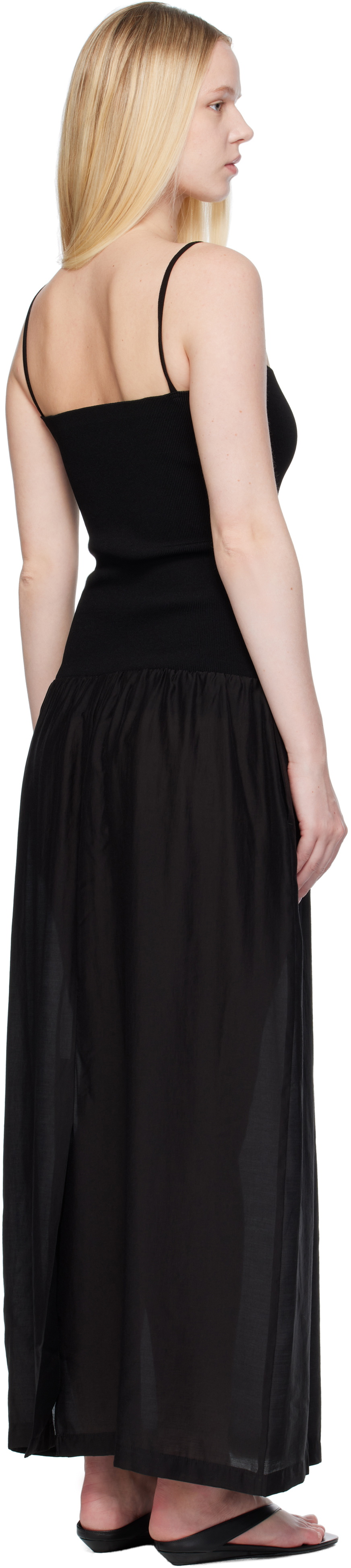 AMOMENTO Black Silky Knit Maxi Dress