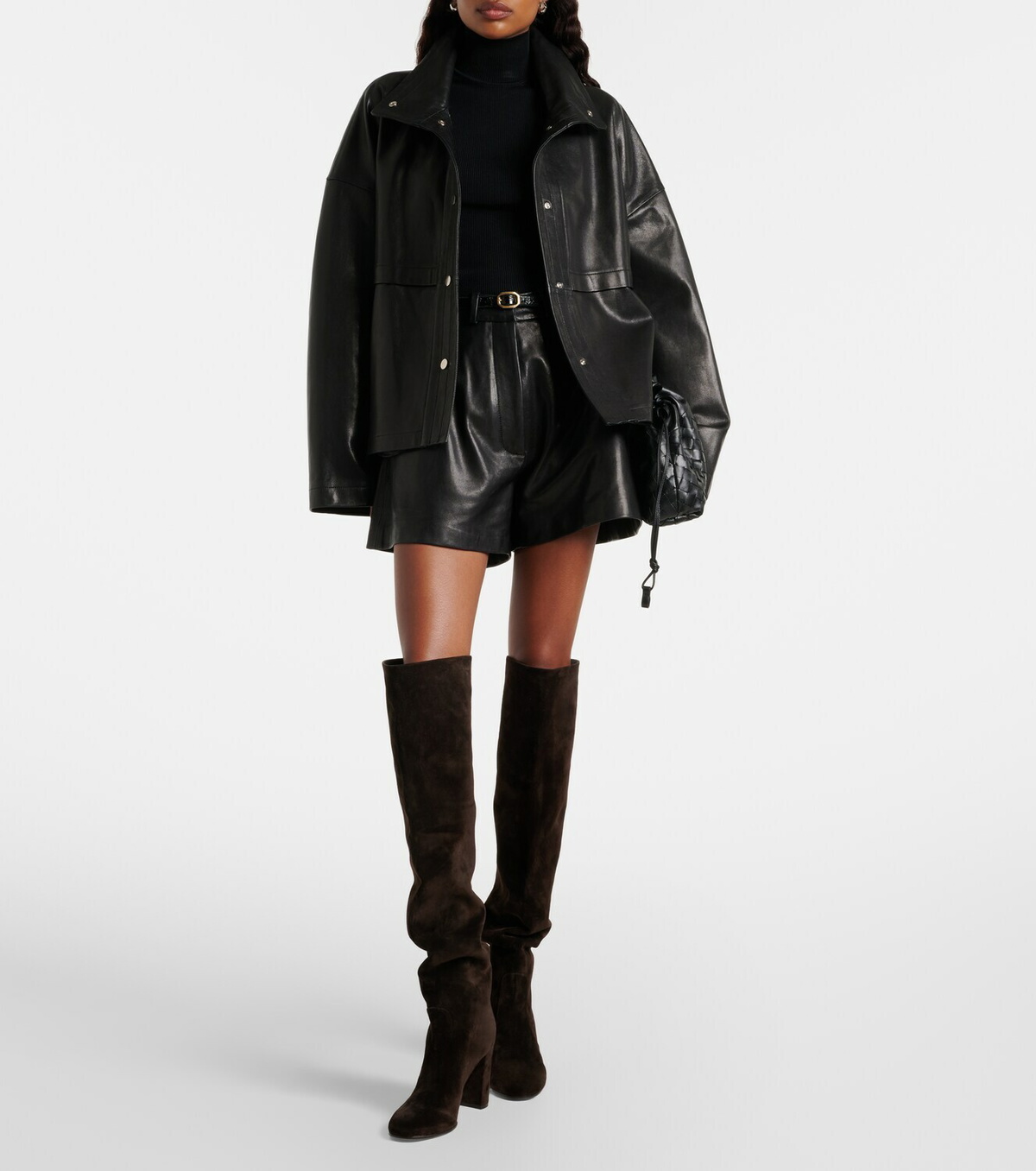 Nour Hammour Barrel leather shorts