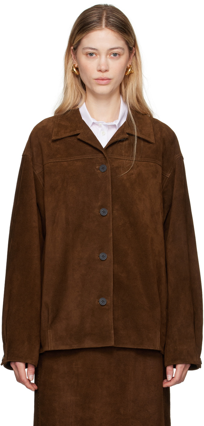 LE17SEPTEMBRE Brown Spread Collar Leather Jacket LE17SEPTEMBRE