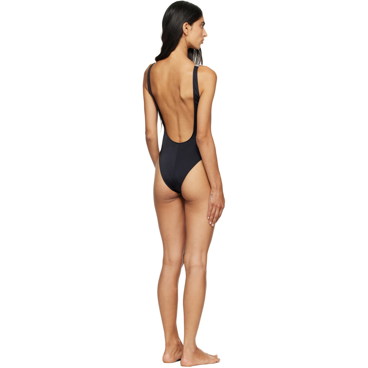 Versace Black & Gray Embroidered-Logo One-Piece Swimsuit