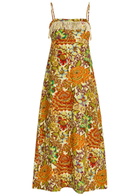 Alemais Lana Floral-print Fringed Linen Midi Dress Multicoloured