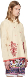 HARAGO Off-White Beadwork Flower Shirt