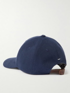 Brunello Cucinelli - Logo-Embroidered Leather-Trimmed Cotton-Twill Baseball Cap - Blue