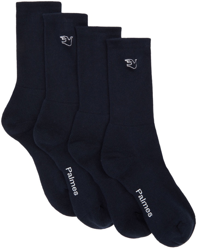 Photo: Palmes Two-Pack Navy Mid Socks