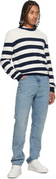 Balmain White & Navy Buttoned Marinière Knit Sweater