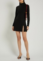Reformation Libra Subtle-stripe Stretch-jersey Mini Dress Black