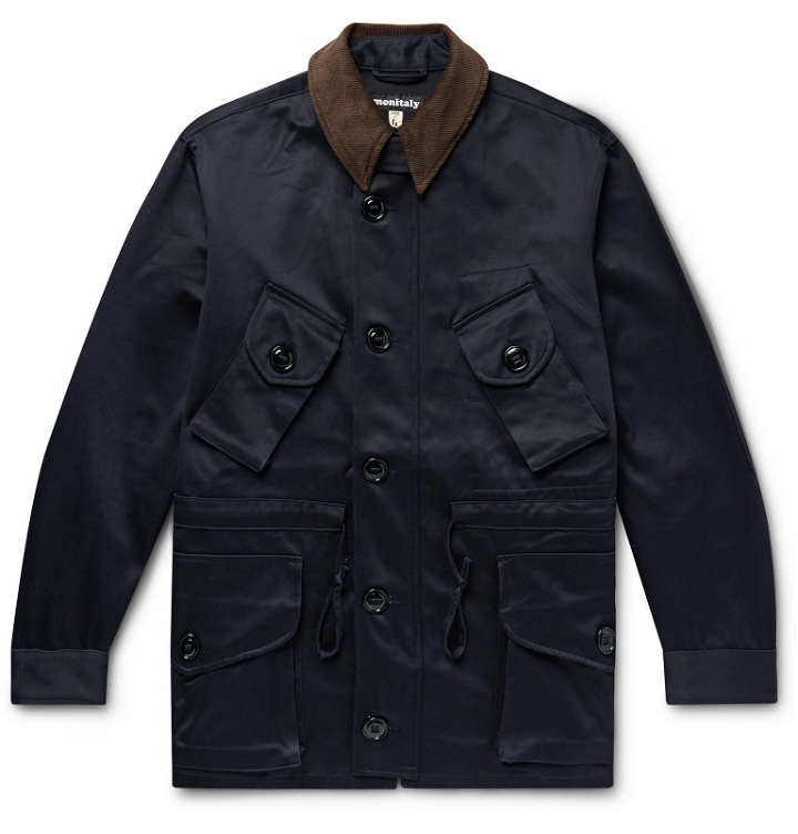 Photo: Monitaly - Leather and Corduroy-Trimmed Cotton Vancloth Cotton-Sateen Field Jacket - Blue