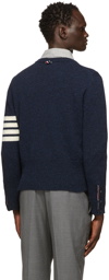 Thom Browne Navy Shetland 4-Bar Crewneck Sweater
