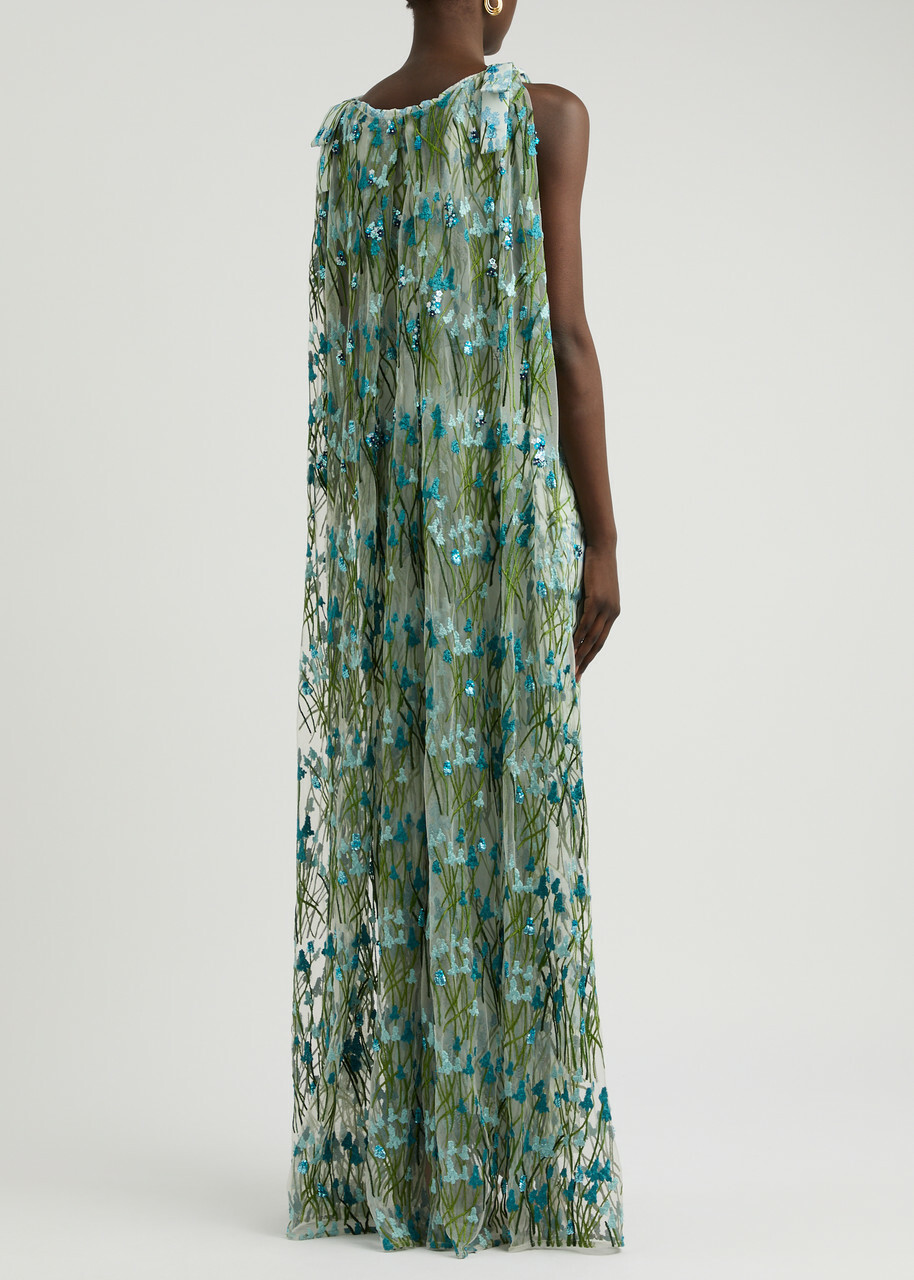 Bernadette Charlene Floral-print Cape Maxi Dress Multi Print