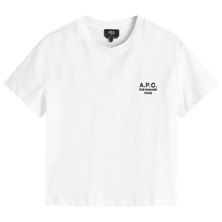 Photo: A.P.C. Women's Boxy Rue Madame T-Shirt in White/Dark Navy