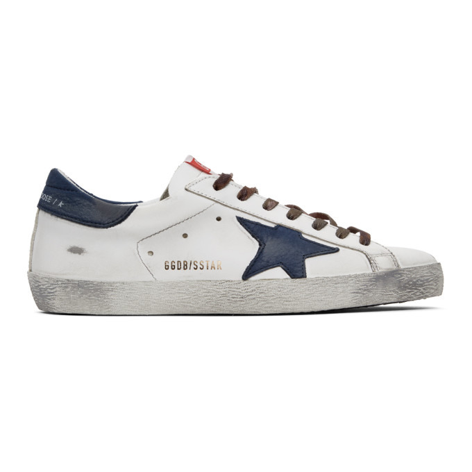 Golden Goose White and Navy Superstar Sneakers Golden Goose Deluxe Brand