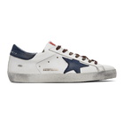 Golden Goose White and Navy Superstar Sneakers