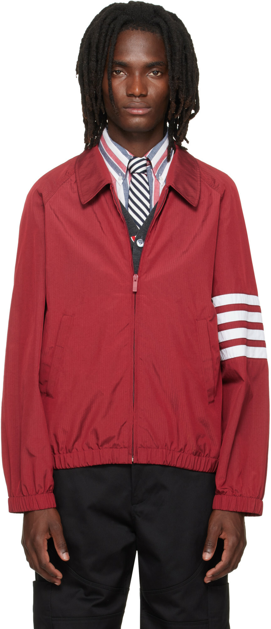 Thom Browne Red Ripstop Raglan Coach Jacket
