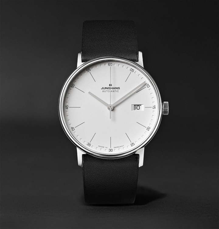 Photo: Junghans - Form A 40mm Automatic Stainless Steel and Leather Watch, Ref. No. 027/4730.00 - White