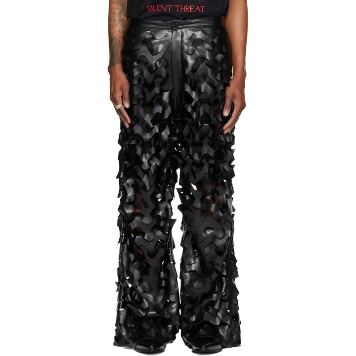 Photo: LU'U DAN Black Laser Cut Faux-Leather Trousers