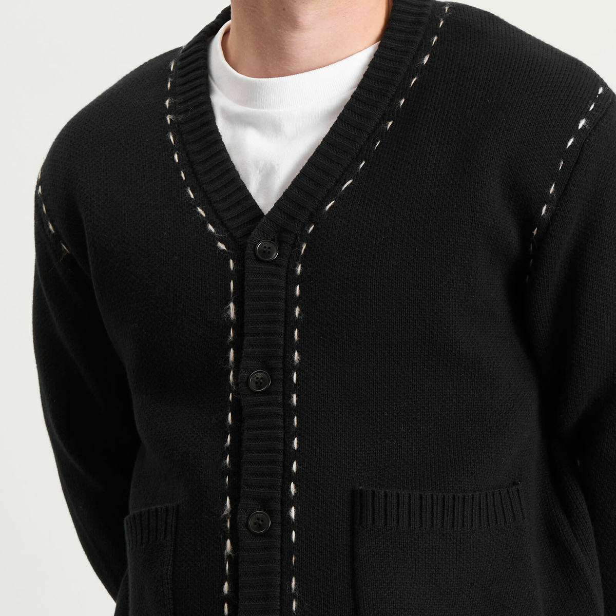 Percival Men's Module Boxy Cardigan in Black
