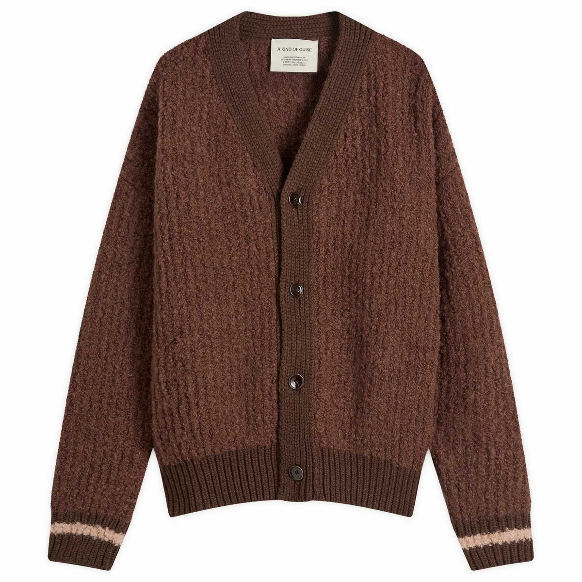 A Kind of Guise Men's Khuder Knit Cardigan in Burgundy Moose Boucle