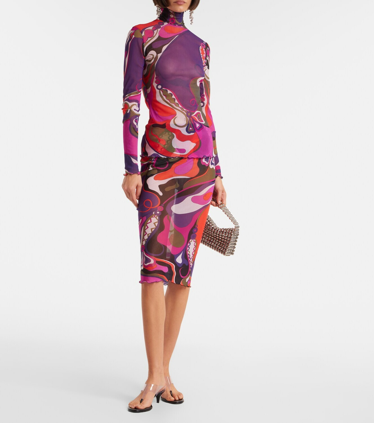 Pucci Orchidee mesh pencil skirt