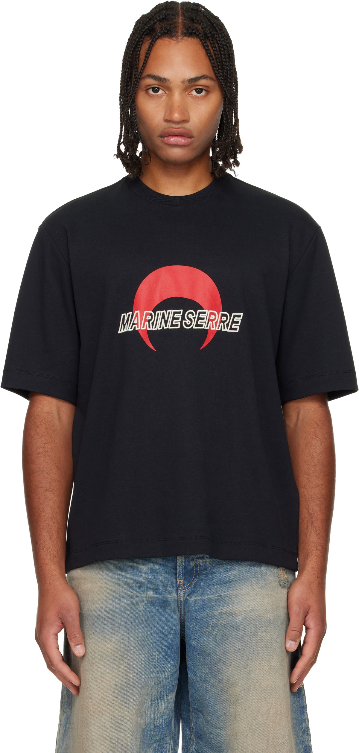 Marine Serre Black Regenerated Long Sleeve T-Shirt Marine Serre