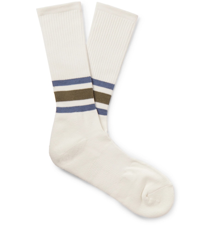 Photo: Anonymous Ism - Ribbed Striped Cotton-Blend Socks - Neutrals