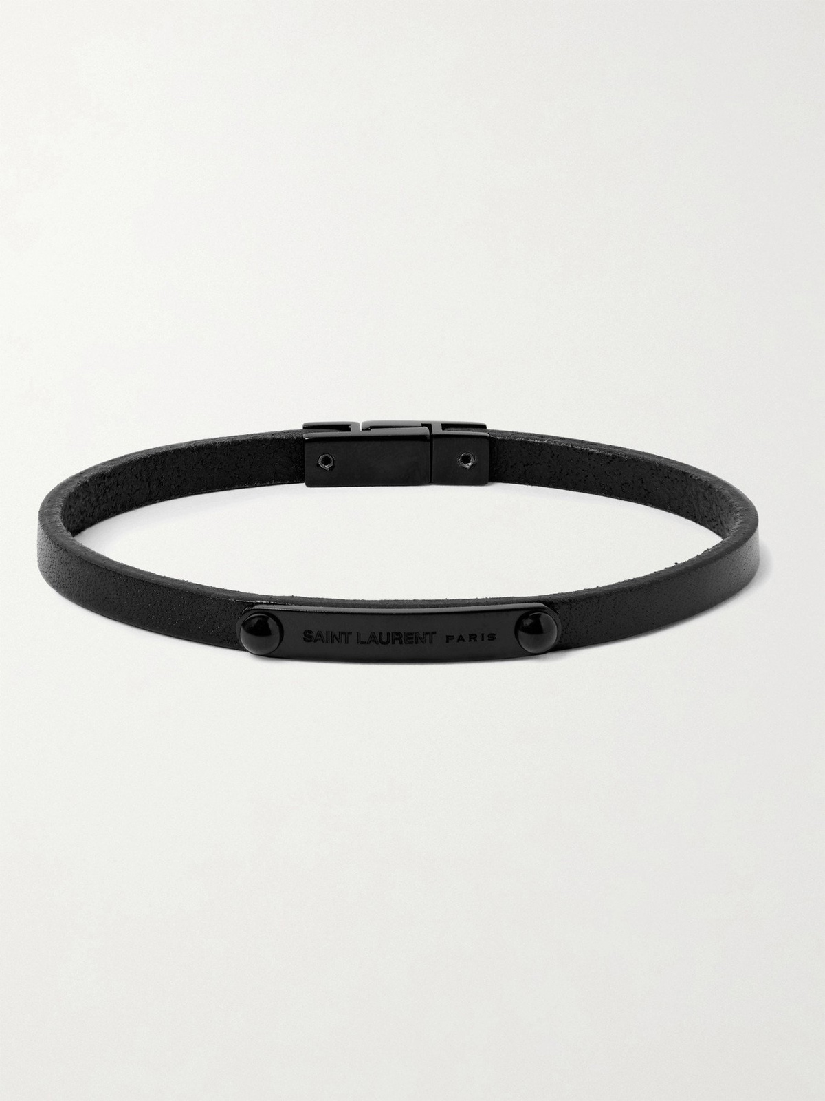 ブレスレット Saint Laurent Black Leather Bracelet With Logo SAINT LAURENT - Logo-Detailed Leather Bracelet - Black Saint